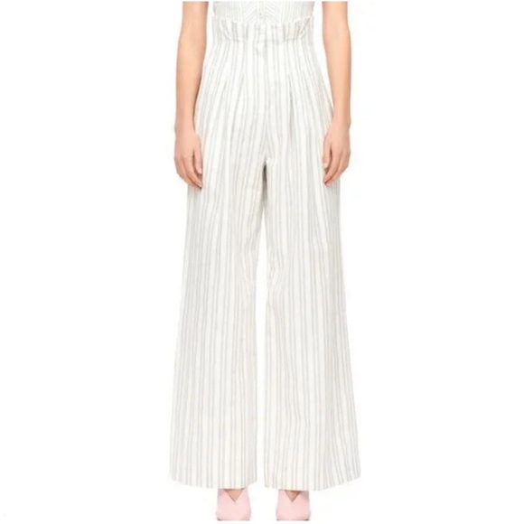 New Rebecca Taylor Striped Wide Leg Suit Pants Snow and Black NWT Women’s 0 - Picture 1 of 14